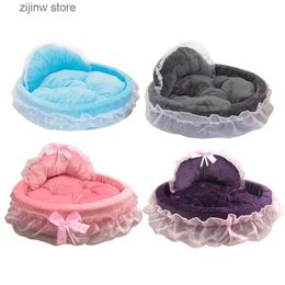 kennels pens Princess pet bed with bow pleated lace design soft and beautiful dog sofa detachable cushion princess nest Y240322