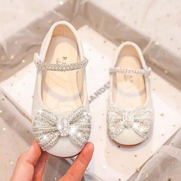 Children Mary Janes for Party Wedding Shows Girls Flats Shiny Rhinestones Bow Round-toe Kids Shoes Non-slip Moccasin Shoes240311