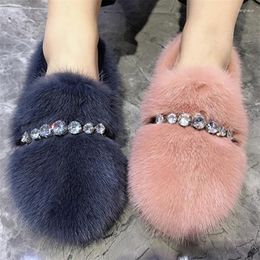 Casual Shoes Luxury Women Flats Crystal Winter Warm Espadrilles Loafers Flat Ladies Moccasins Furry Driving