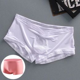 Underpants Sexy Men Underwear Boxer Shorts Cool Ice Silk Seamless Panties Solid Slim Thin Mid-Rise Pouch Cueca Calzoncillos