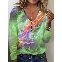 Designer Women's Fashion Casual T-shirt Spring and summer New V-neck Starry Sky Tie Dyed Pearl Button Long Sleeve T-shirt sweatshirt women tops Printed hoodieIKHW