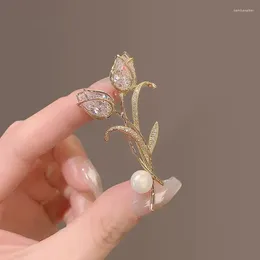 Brooches Crystal Pearl Environmentally Friendly Zinc Alloy Tulip Brooch