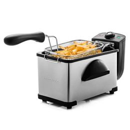 OVENTE New Electric Deep Fryer 2 Litre Capacity, 1500 Watt Lid with Viewing Window, Sier FDM2201BR