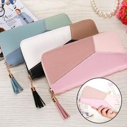 Storage Bags 1pc Women Wallet Long Zipper Large Capacity Handbag PU Leather Durable Fashionable Colour Block Phone Bag Blue/Black/Pink