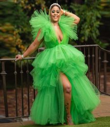 2021 New Lush Green Prom Dresses Plus Size Deep V Neck Tulle Side Split Party Evening Gowns Custom Made Maternity Dress9752820