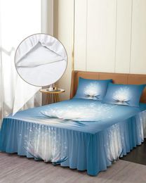 Bed Skirt Flower Abstract Blue Lotus Elastic Fitted Bedspread With Pillowcases Mattress Cover Bedding Set Sheet