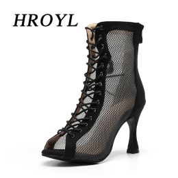 Boots HROYL Woman Shoes Girls Latin Dance Shoes for Women Ladies Ballroom Modern Tango Dancing Shoes Rhinestone Salsa Sandal High Boot