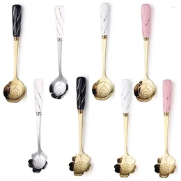 Coffee Scoops 1pc Stainless Steel Flower Spoon Ceramic Handle Mixing Elegant Dessert European Style