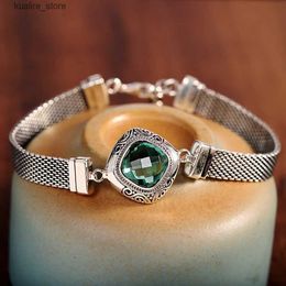 Charm Bracelets Real s925 silver inlaid green crystal geometric fashion retro womens new style L240322