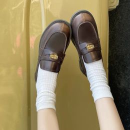 Pumps Retro British Style Platform Pumps Women 2024 Spring Slip On Low Heels Loafers Womans Pu Leather Brown School Uniform Jk Shoes