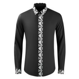 Luxury Royal Print Shirts for Men Long Sleeve Casual Business Formal Dress Shirts Social Party Streetwear Camisa Masculina