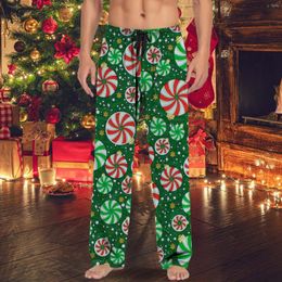 Men's Sleepwear Women Christmas Trousers Wide Straight Xmas Print Soft Comfortable Loose Elastic Waistband Ome Lounge Pants Male