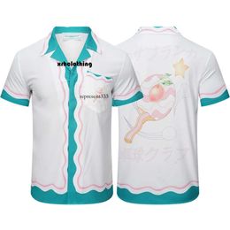 casa blanca t shirt Casablanca Pink Green Wave Gradient Fruit Table Tennis Racquet Style Satin Short Sleeved Shirt New