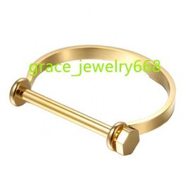 High Quality 18K Gold Plated Stainless Steel Jewellery D Shape Bangle Shackle Cuff Bracelets B8715