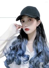 Ball Caps Fashion Women's Black Baseball Cap With Blue Hair Long Curly