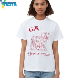 YICIYA GAN brand T-shirts new y2k clothes crop tops fashion woman Cat Printing Short Sleeve Top Pullovers Youthful woman clothes