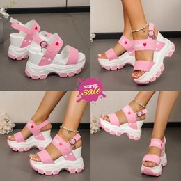Resistant Women's plus-size sandals with wedge soles, thick heels, round head, open toe letter, one-line buckle GAI Size 35-43