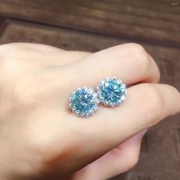 Stud Earrings Flower 1ct Aquamarine Cz Earring Real 925 Sterling Silver Jewellery Engagement Wedding For Women Men Gift