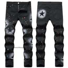 Personalised Hand-painted Gun Spray Pentagram Colour Paint Throwing Elastic Black Small Straight Jeans Male