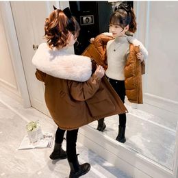 Down Coat For 3-14Yrs Baby Girls Jackets Outwear Winter Warm Thicken Kids Girl Solid Colour Parkas Fur Turn-down Collar Outerwear