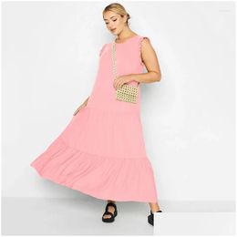 Plus Size Dresses Sleeveless Summer Elegant Maxi Smock Dress Women Frill Sleeve Long Fit Flare Chic Tank Casual Beach 6Xl Drop Deliver Otdqa