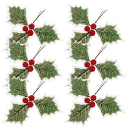 Decorative Flowers 6 Pcs Christmas Artificial Green Leaves Leaf Decor Showcase Ornament Desktop Decoration Wreath Fake Plant Plastic