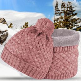 Ball Caps Women'S And Men'S Matching Solid Beanie Cap Couple Winter Fashion Fleece Lined Knitted Hat Scarf Two Piece Set Gorras