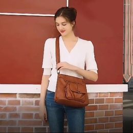 Shoulder Bags Vintage Messenger Bag Women Soft Leather Crossbody Multi-pocket Multi-function Solid Colour Retro For Street Travel