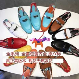 Mules Sandals Half Head Loafers Leather Slippers Baotou Half Slippers for Women Wearing Sandals 2024 New Home Lock Buckle Flat Sole Muller Sho have logo HBZV51