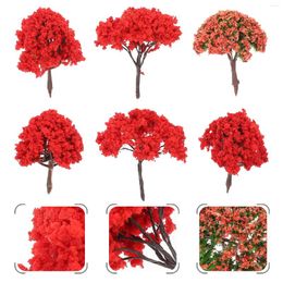 Decorative Flowers 6pcs Mixed Model Trees Ornament Miniature Flower Pot Bonsai Craft Landscape DIY ( Pattern )