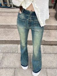 Women's Jeans ADAgirl Wide Leg Women Korean Streetwear Oversize Fashion Zip High Waist Flare Denim Pants Y2K Slouchy Hollow Out Trousers