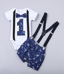 Baby Boy 1 Year Birthday Clothes Set 1st Birthday Romper Straps Shorts Baby Boy 2 Piece Outfit Baby Boy Summer Clothes 20203601809