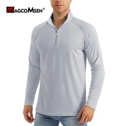 MAGCOMSEN UPF50 Mens Tshirt UV Sun Protection Long Sleeve Hiking Fishing Shirts Quick Dry 14 Zip Summer Pullover Workout Tops 240312