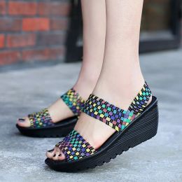 Sandals Women Sandals Summer Sneakers Woven Shoes Slip On 2020 Fashion High Increase Sandals Breathable Platform Shoes Plus Size 41