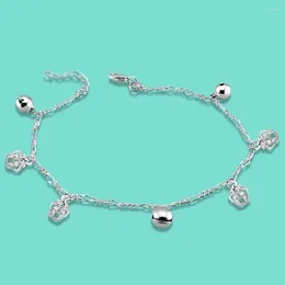 Anklets Summer Fashion 925 Sterling Silver Anklet Bracelet On Leg Noble Charm Crown Bell Pendant Foot Chain Women Beach Jewellery