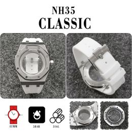 Watch accessory 41mm case+rubber strap, sapphire glass suitable for NH35/NH36/4R/7S movement