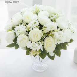 Faux Floral Greenery 7 forks high-quality artificial flower Palace Hydrangea Persian Rose for wedding decor home Floral Arrangement christmas Garland Y240322