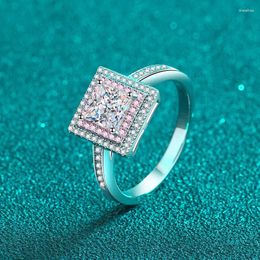 Cluster Rings Real Moissanite Diamond Square Ring Pure 925 Sterling Silver For Women Fine Jewellery Wedding Gift