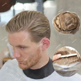 Toupees Toupees Natural Hairline Mens Toupee 0.03mm Durable UItra Thin Skin Full PU Blonde Replacement Human Hair System For Men Prosthesi