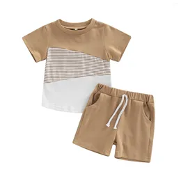 Clothing Sets Baby Boys 2PCS Pants Suit Short Sleeve Patchwork Crew Tees White Straps Toddler Summer Casual Outfit