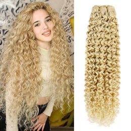 Weaves Blonde Kinky Curly Brazilian Hair Bundle Human Hair Weft 1628 Inch Remy Human Hair Weave Light Honey Blonde