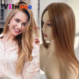 Toppers Hair Toppers for Women Hair Blonde Brown Colored Real Human Hair Upgraded Silk Base No Bangs Hair Extension Top Hair