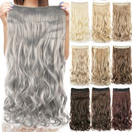 Piece Piece Soowee 28'' 160g Long Thick Synthetic Hair Wavy Grey Clip In Hair One Piece Fake HairClip Inses for Women