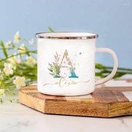 Mugs Personalised Floral Print Enamel Cup Custom Name Coffee Party Wedding Decor Teacher's Day Year Valentine Christmas Gift