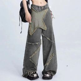 Women's Jeans Jean Shirt For Women Womens Vintage Star Straight Wide Leg High Waist Baggy Hip Hop Streetwear Denim Ropa De Mujer