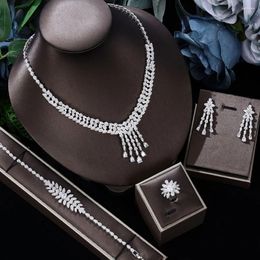 Necklace Earrings Set 2024 Top 4 Piece Dubai Cubic Zirconia Tassel Drop Big Bridal Party Luxury Jewelry