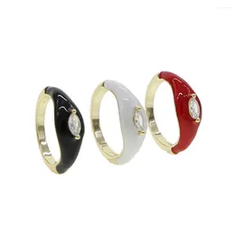 Wedding Rings Red White Black Enamel With Elliptic Zircon Finger Ring Pave Shiny Cubic Gold Plated For Women Men Daily Party Jewellery