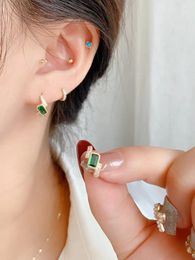 Hoop Earrings Green -S925 Silver-plated 18K Gold Female Ins Wind Diamond Emerald Zircon Gift