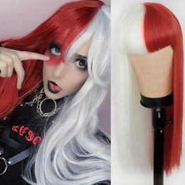 Wigs Synthetic Hair Red and White Wig Long Streight hair Cosplay Wig Two Tone Ombre Colour Women Wigs