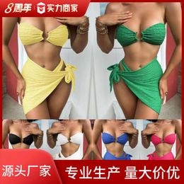 designer swimsuit women bikini sets strapless bikini three piece set half skirt swimsuit with chest pad gathered womens swimsuit